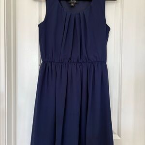 by & by Teen Girl Medium Navy Sleeveless Pleated A-Line Short Dress Scoop Neck